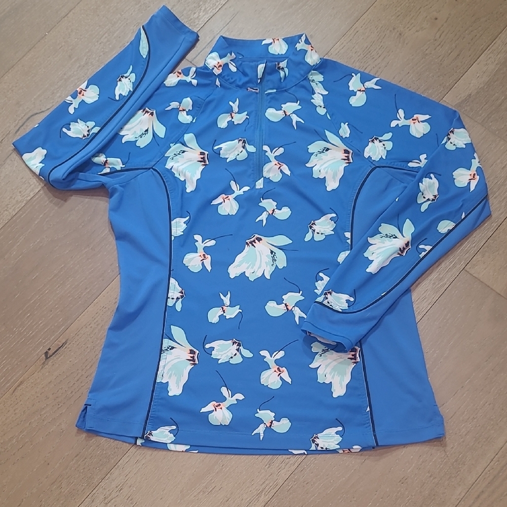 EUC Peter Millar Carley Jacket Women's sz S  Blue Floral Active 1/4 Zip Long Slv